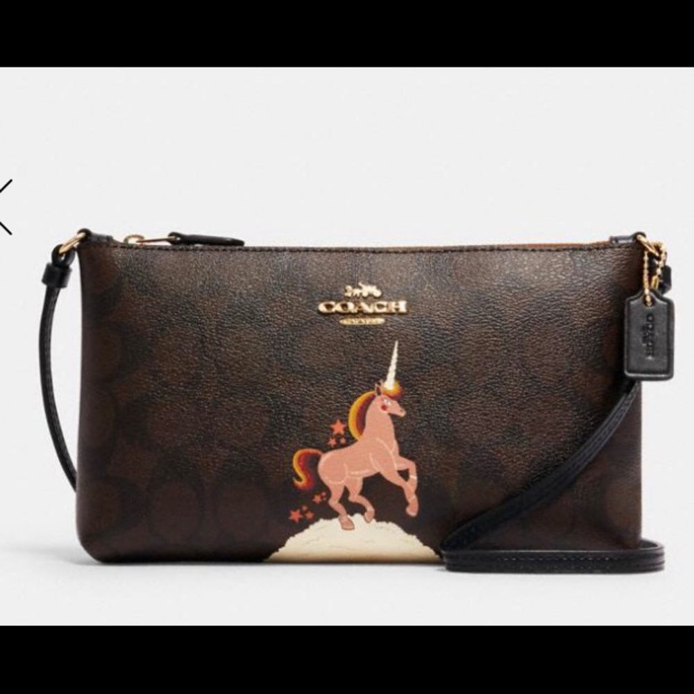 Coach Zip Crossbody Signature Canvas With Unicorn